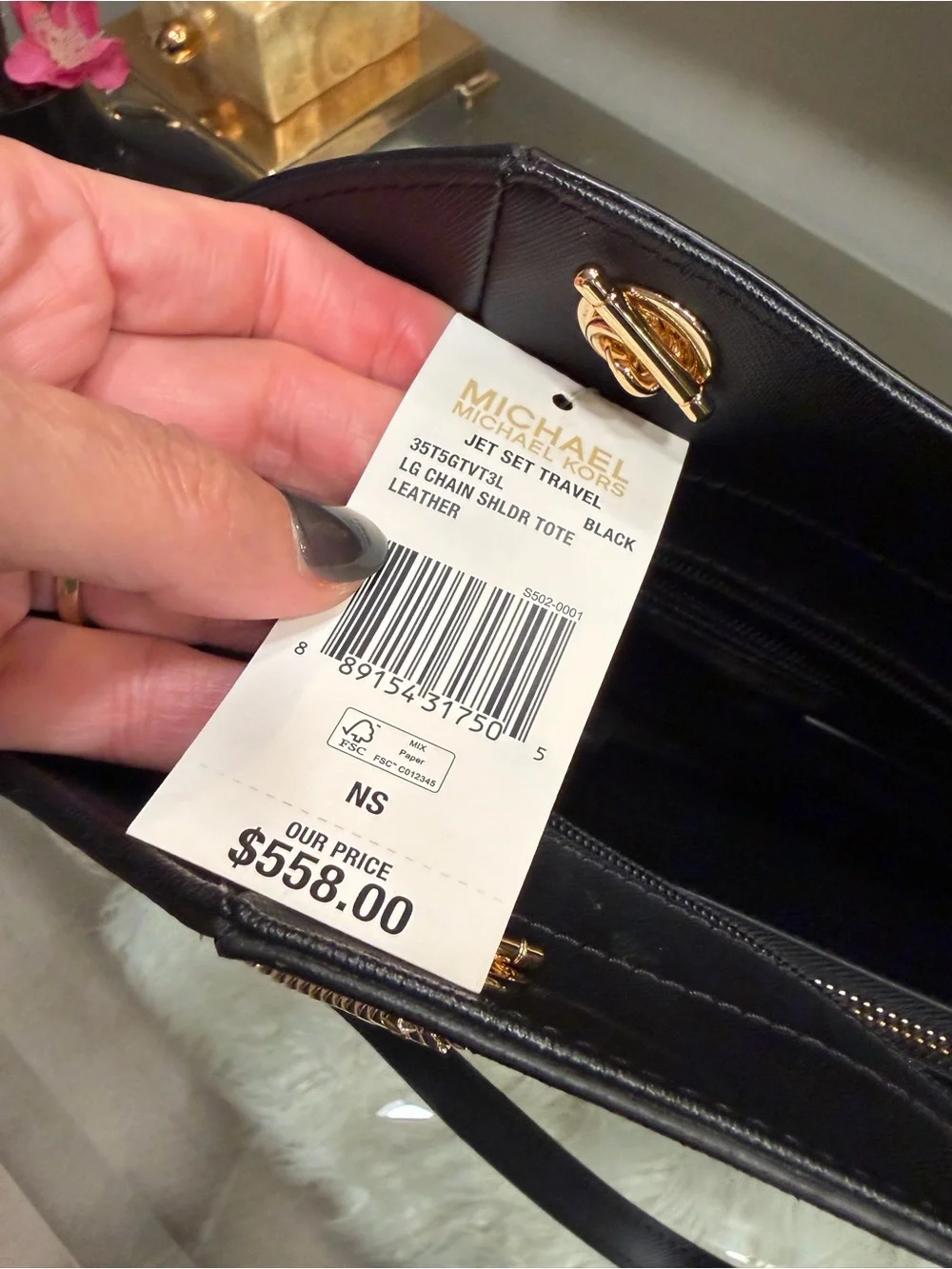 Michael Kors JET SET NWT Black Saffiano Leather Tote with Gold Hardware $558